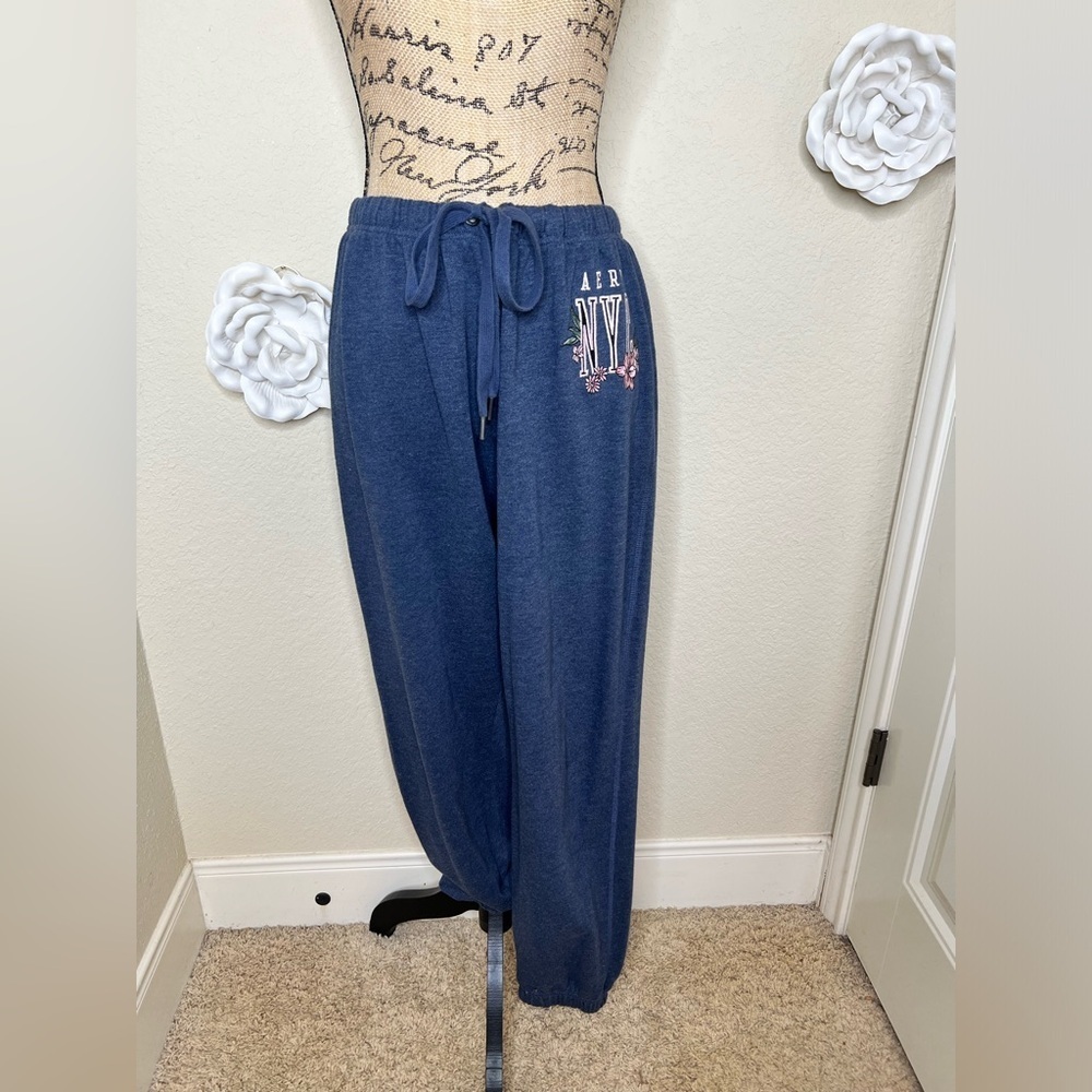 Aeropostale Embroidered Hooded Blue Gray Sweatshirt & Pants Size Large - Picture 11 of 16